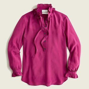 J.Crew | Silk Classic-Fit Ruffleneck Popover Shirt | Size 6 | Fresh Raspberry